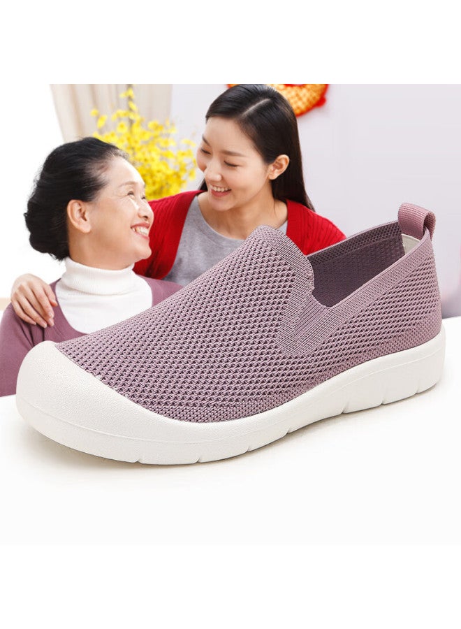 Egchi Women's Casual Shoes Foot Power Mom Shoes Walking Shoes Soft Sole Slip-on Middle-aged Women's Shoes N2803 Purple Size 38 - Image 1