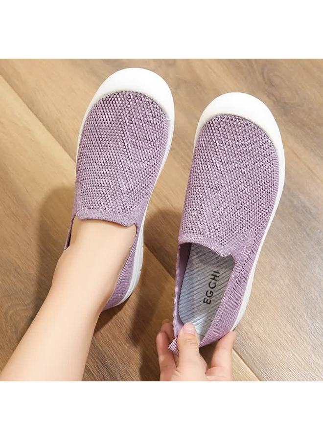 Egchi Women's Casual Shoes Foot Power Mom Shoes Walking Shoes Soft Sole Slip-on Middle-aged Women's Shoes N2803 Purple Size 38 - Image 5