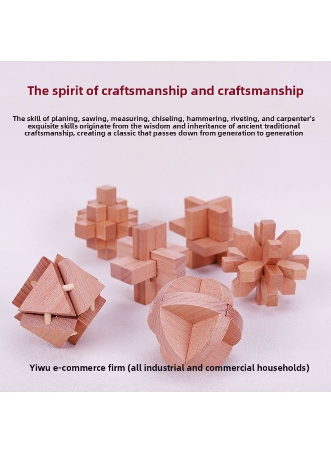 null - Luban Lock Kongming Lock Full Set Of Wooden Mortise And Tenon Building Blocks Toys For Children And Primary School Students 6-12 Years Old Intellectual Development Gift-Color:Gift Box-six-piece Set B-2 Models-beech Luban Lock/kongming Lock - Image 1