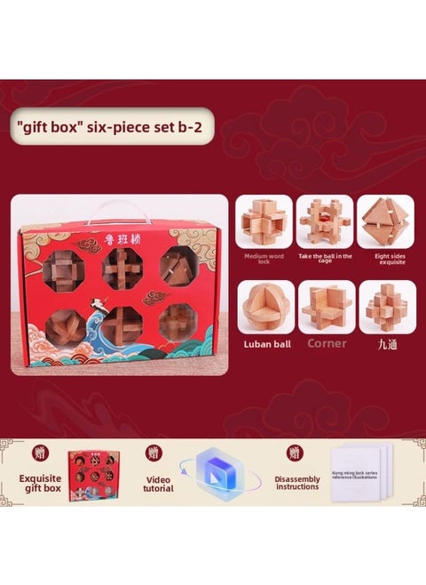 Luban Lock Kongming Lock Full Set Of Wooden Mortise And Tenon Building Blocks Toys For Children And Primary School Students 6-12 Years Old Intellectual Development Gift-Color:Gift Box-six-piece Set B-2 Models-beech Luban Lock/kongming Lock