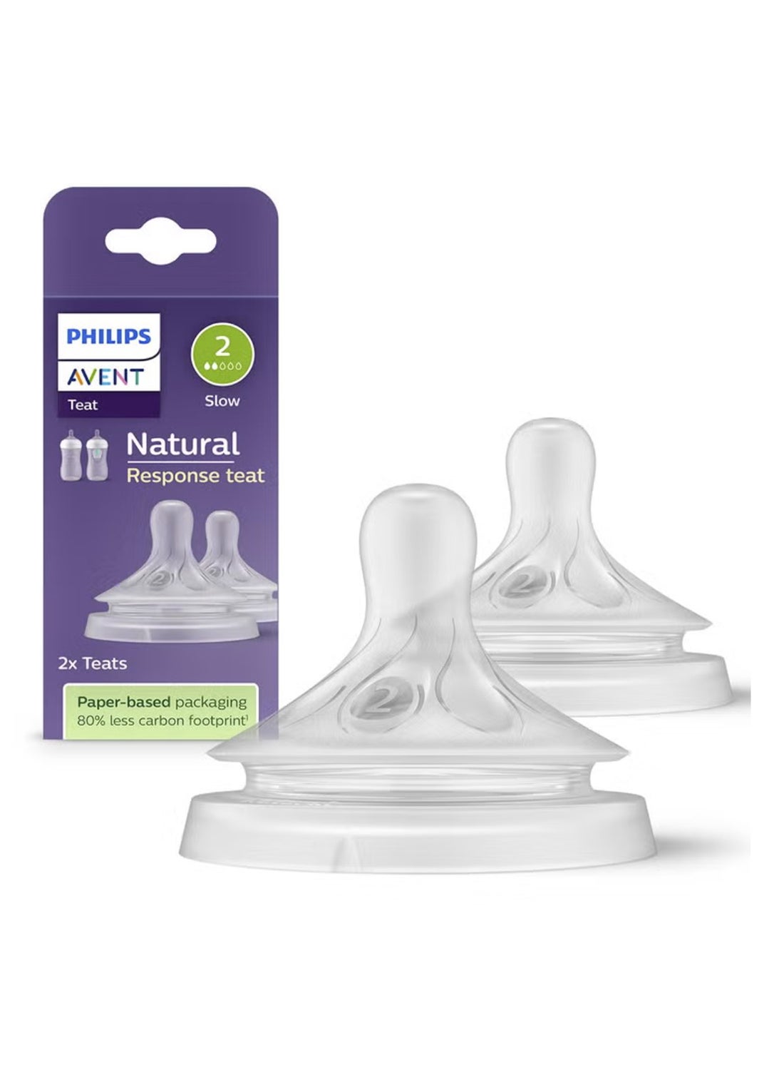 Baby Feeding Bottle Teat Natural Response SCY962/02 | 0M+ Age | Slow Flow Nipple | BPA Free (Pack of 2 Nipples) | No.1 Brand Recommended By Moms Worldwide