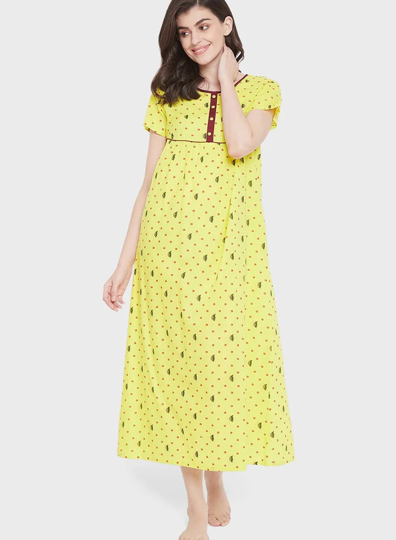 Clovia Print Me Pretty Long Nighty - Rayon
