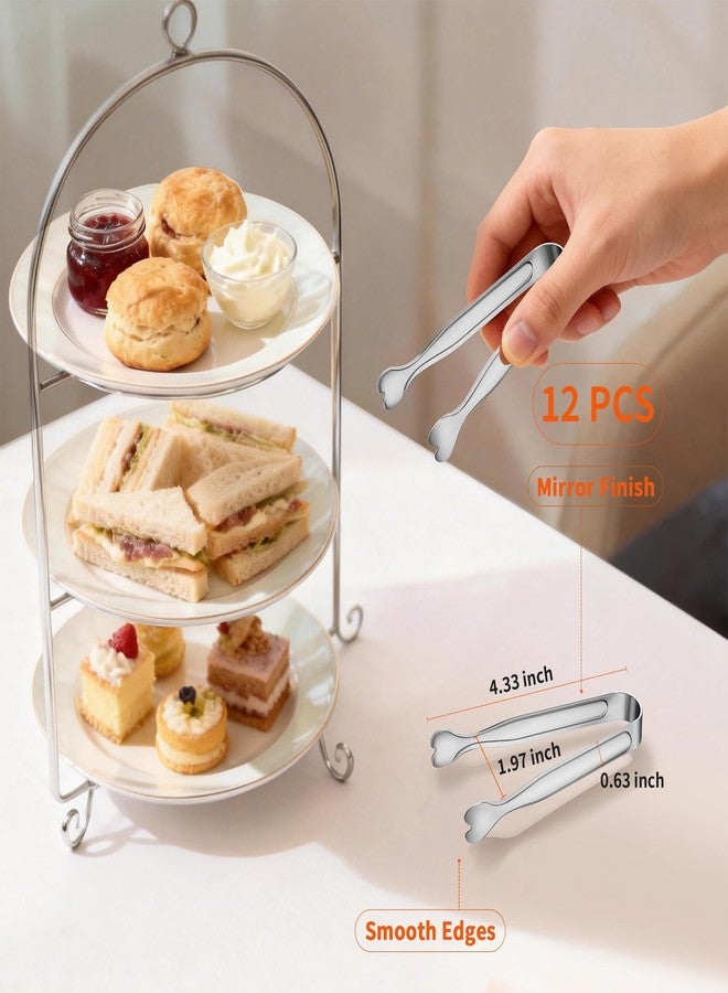 ANYTRP 12 PCS Heart-Shaped Small Serving Tongs, 4.3 Inch Mini Sugar Tongs Silver Stainless Steel for Ice Cube, Appetizers, Dessert, Tea Party, Home Kitchen, Coffee Bars, Buffet, Food Grade & Dishwasher Safe - Image 3