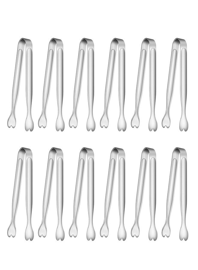 ANYTRP 12 PCS Heart-Shaped Small Serving Tongs, 4.3 Inch Mini Sugar Tongs Silver Stainless Steel for Ice Cube, Appetizers, Dessert, Tea Party, Home Kitchen, Coffee Bars, Buffet, Food Grade & Dishwasher Safe - Image 1
