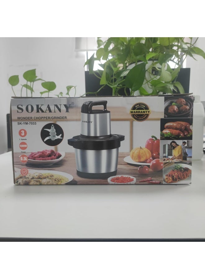 sokany 1500W Meat Grinder Electric, Food Grinder 6.5L Stainless Steel Meat Blender Food Chopper for Meat, Vegetables, Fruits and Nuts with 4 Sharp Blades.. (SK-7033, 1500W, 6.5L)  - Image 2