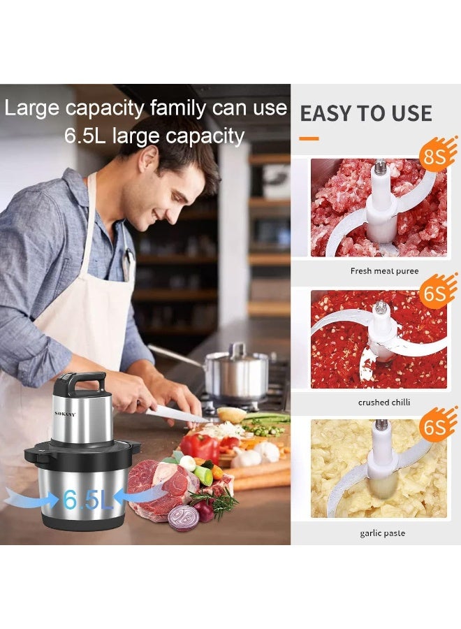 sokany 1500W Meat Grinder Electric, Food Grinder 6.5L Stainless Steel Meat Blender Food Chopper for Meat, Vegetables, Fruits and Nuts with 4 Sharp Blades.. (SK-7033, 1500W, 6.5L)  - Image 4