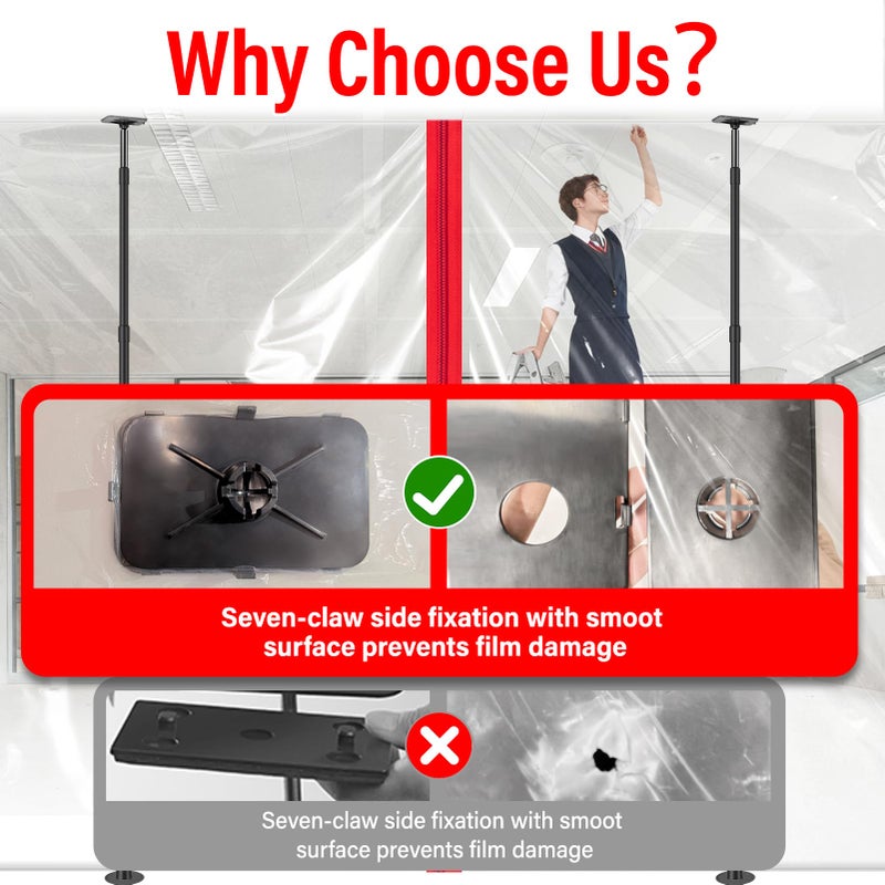 ANWEOR 10FT Dust Barrier Poles Kit,Spring Retractable Zipper Wall Poles for Dust Barriers System,Home & Construction,Spring Barrier Loaded Poles for Renovation & Construction Renovation(Exclusive Patent) - Image 5