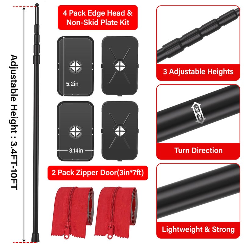 ANWEOR 10FT Dust Barrier Poles Kit,Spring Retractable Zipper Wall Poles for Dust Barriers System,Home & Construction,Spring Barrier Loaded Poles for Renovation & Construction Renovation(Exclusive Patent) - Image 4