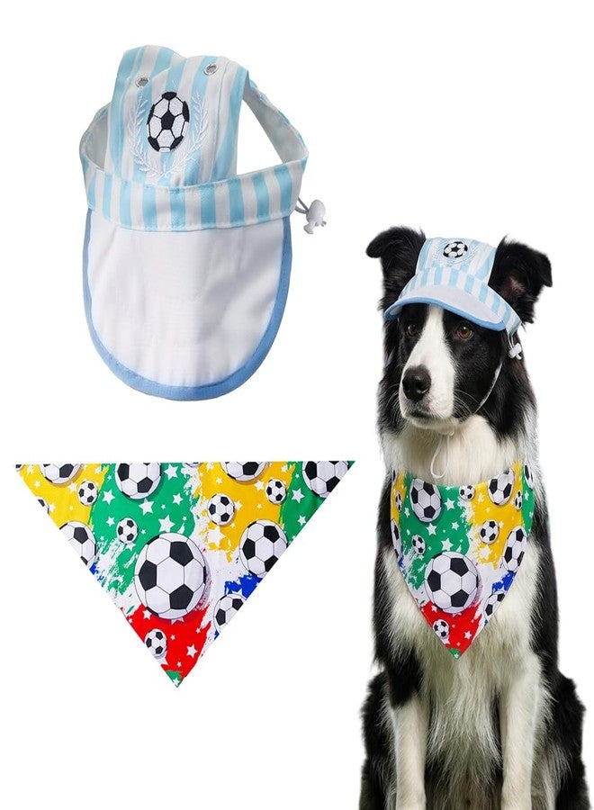 Qpets® Dog Bandana & Cap Set, Football Print Triangle Pet Scarf & Hat with Ear Holes Combo Cute, Stylish & Comfortable Accessories for Small, Medium & Large Dogs & Cats - Image 1