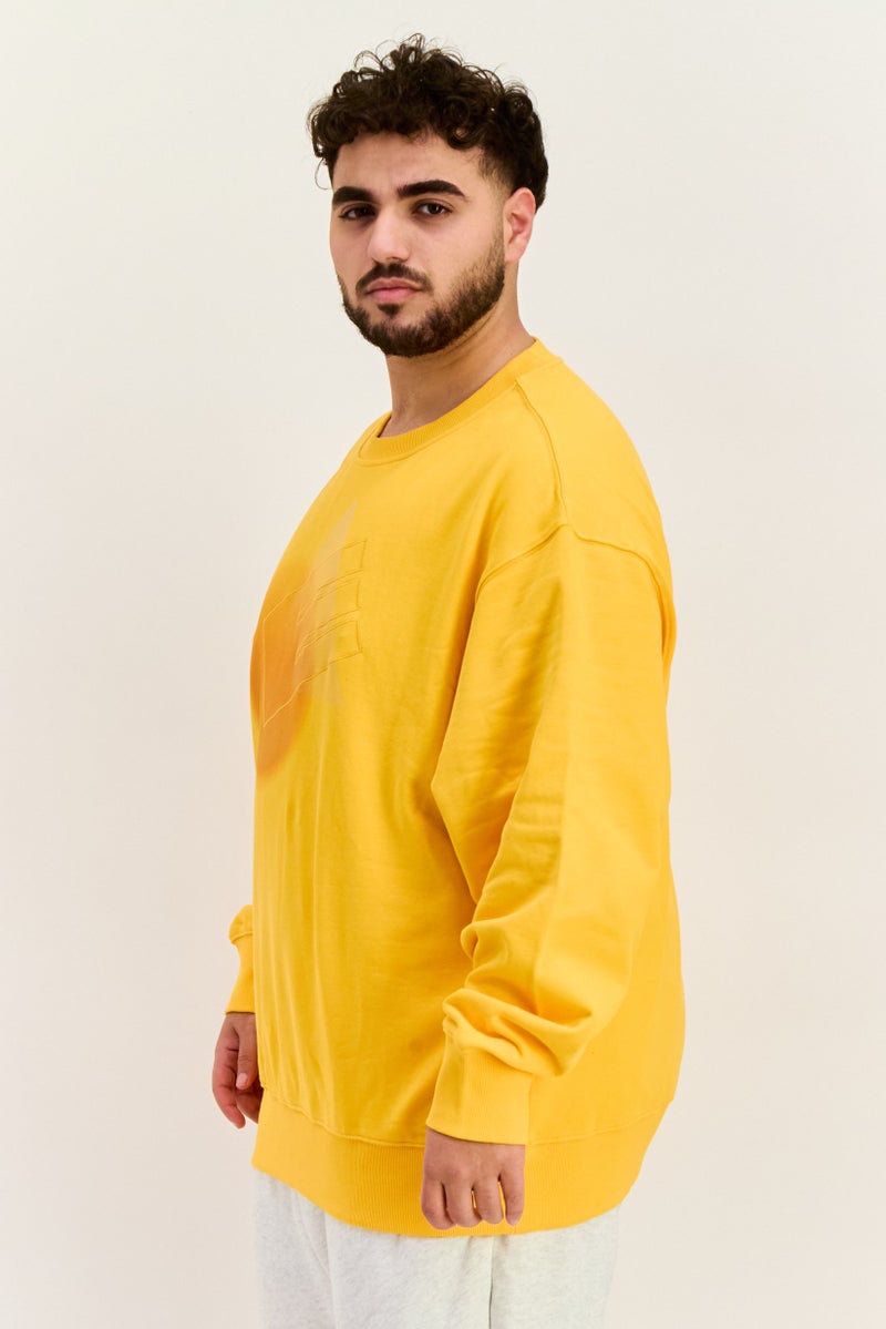 ESPRIT سويت شيرت رجالي بأكمام طويلة وياقة مضلعة وشعار مطرز، برتقالي - Image 2