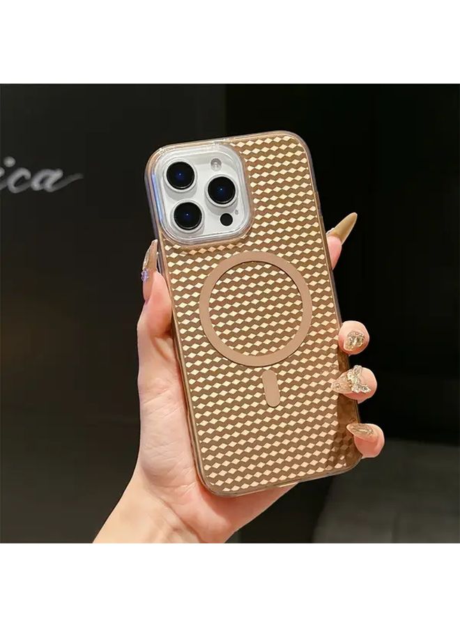 غلاف هاتف مغناطيسي بني فاخر بشبكة لهاتف iPhone 13 Pro Max مع ظهر صلب واقي متوافق مع الشحن اللاسلكي - Image 2