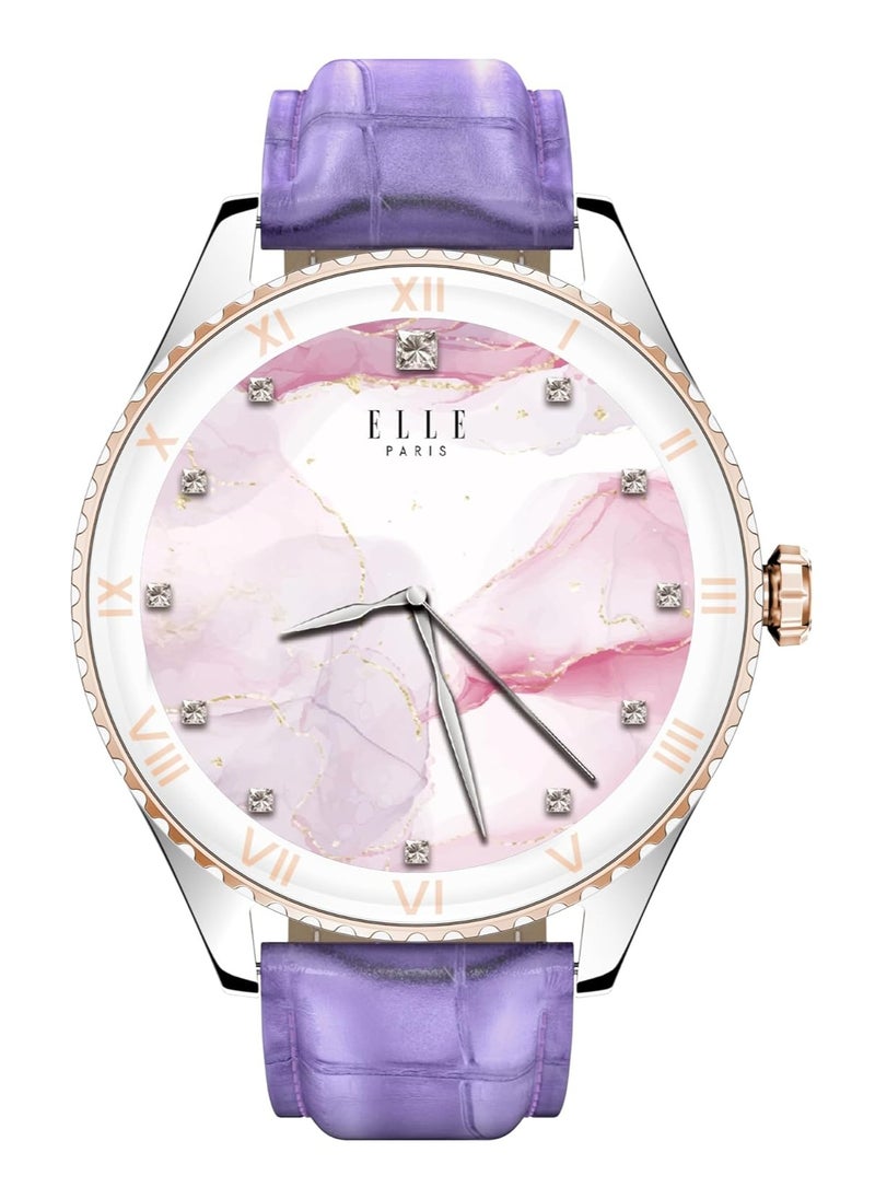 ELLE Elle Soleil Women’s Smartwatch 1.19'' AMOLED, Bluetooth Calling, Multilingual, Wireless Charging, Fitness Tracking, IP68, iOS/Android Compatible, Silver Frame & Purple Leather Starp + 2 Premium Straps  - Image 1