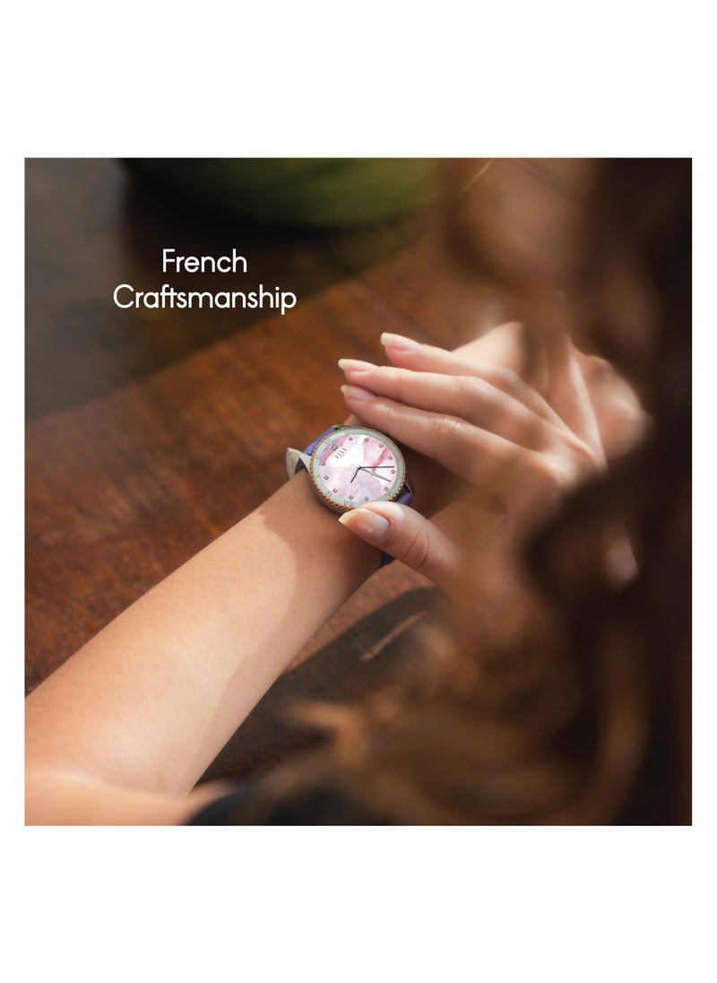 ELLE Elle Soleil Women’s Smartwatch 1.19'' AMOLED, Bluetooth Calling, Multilingual, Wireless Charging, Fitness Tracking, IP68, iOS/Android Compatible, Silver Frame & Purple Leather Starp + 2 Premium Straps  - Image 2