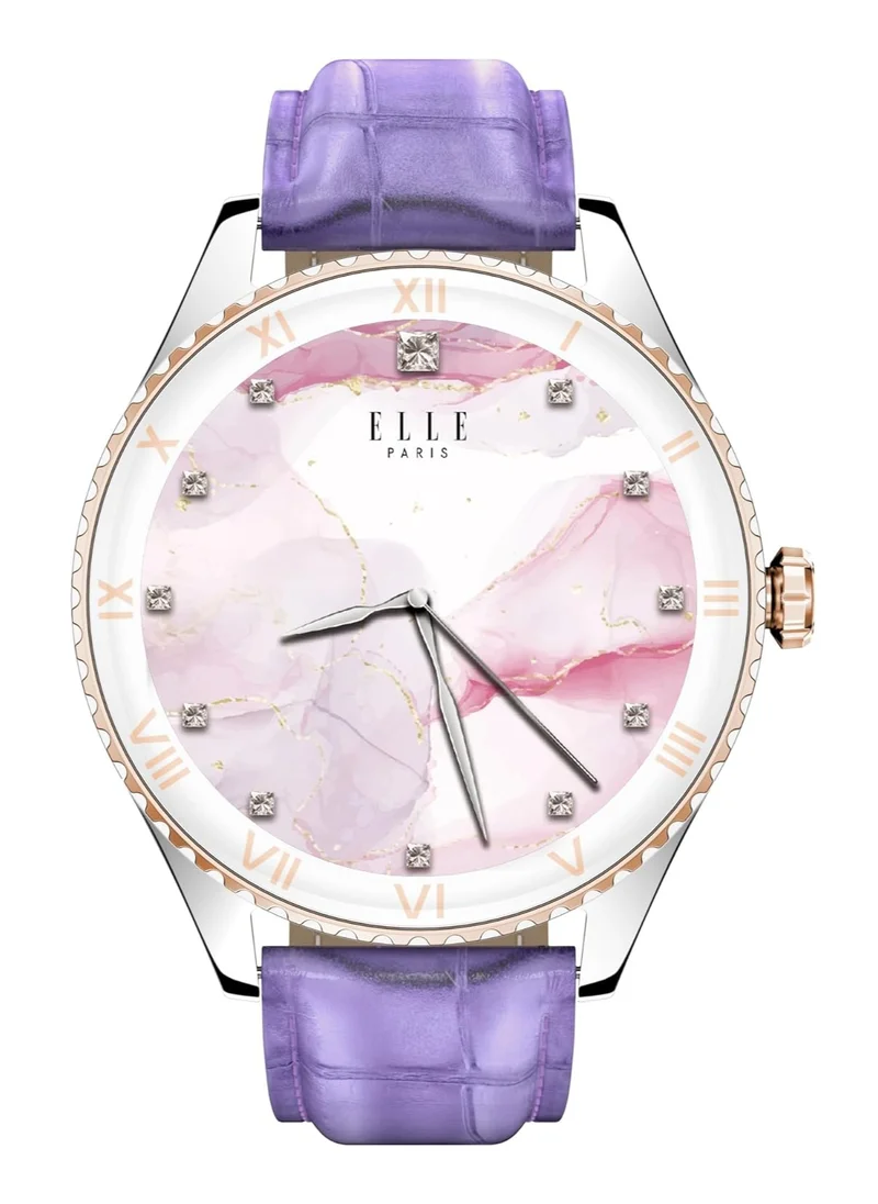 ELLE Elle Soleil Women’s Smartwatch 1.19'' AMOLED, Bluetooth Calling, Multilingual, Wireless Charging, Fitness Tracking, IP68, iOS/Android Compatible, Silver Frame & Purple Leather Starp + 2 Premium Straps