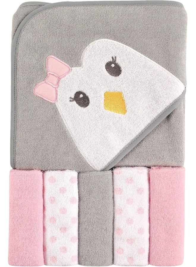 Luvable Friends Unisex Baby Hooded Towel with Five Washcloths,Cotton,Polyester, Penguin, One Size - Image 2