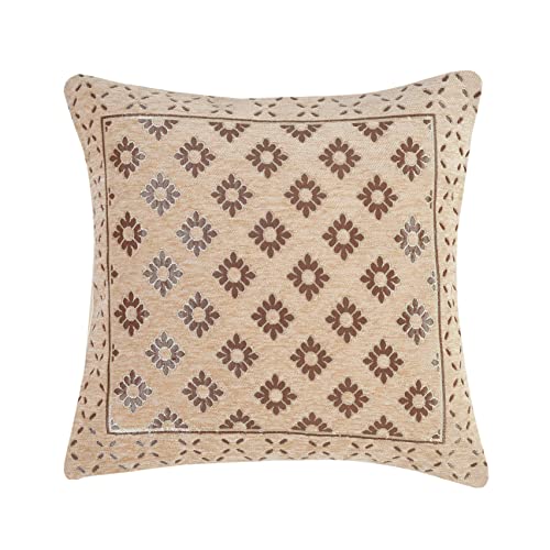 FRESH FROM LOOM 500 Tc Jacquard Soft Velvet Cushion Covers | Hypo-Allergenic | Washable | Non-Fade Diwan Sofa Pillow Covers for Home (Size - 16 X16 Inch, Color - Beige) - Set of 5pc, 240 TC - Image 2