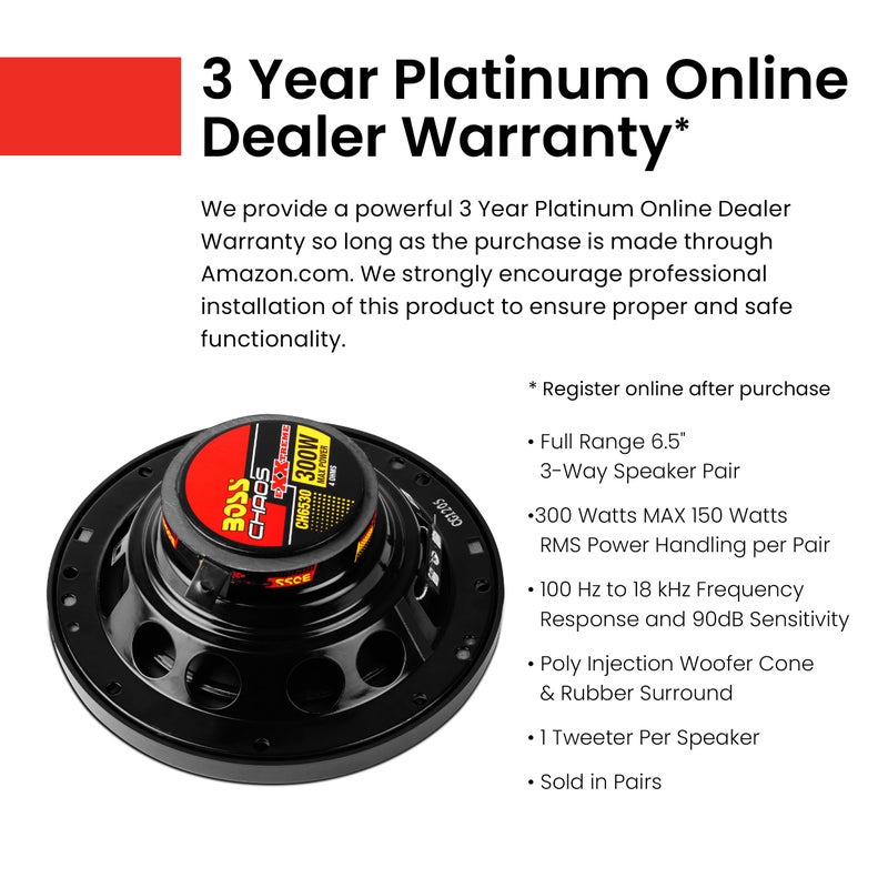 BOSS Audio Systems CH6530 Chaos Series 6.5 Inch Car Door Speakers - 300 Watts (Pair), 3 Way, Full Range, Tweeters, Coaxial, Sold in Pairs - Image 3