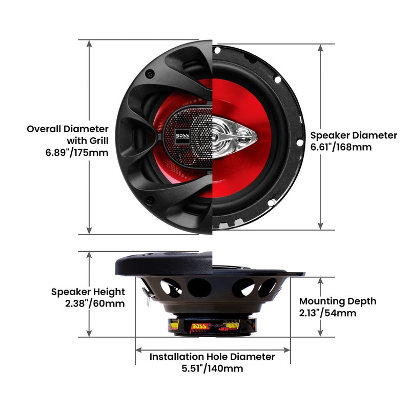 BOSS Audio Systems CH6530 Chaos Series 6.5 Inch Car Door Speakers - 300 Watts (Pair), 3 Way, Full Range, Tweeters, Coaxial, Sold in Pairs - Image 4