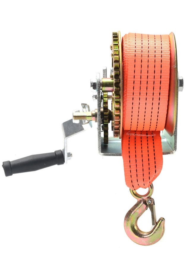 LAWAZIM Hand Winch with 2”x23ft Orange Woven Rope - 3000lbs - Manual Crank Gear Towing Winch with Safety Hook & 7m Winch Strap for Boat Trailer, ATV, Truck, Garage, Workshop, Outdoor Equipment Use - Image 2