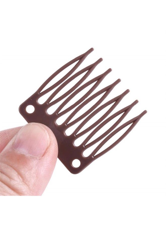 yantaisiyu 50pcs/Lot Hair Combs Wig Plastic Combs and Clips for Wig Cap Wig Combs for Making Wigs 7-teeth Hair Clips (Brown) - Image 3