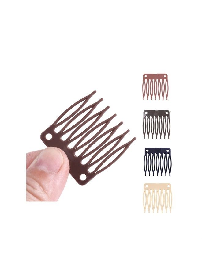 yantaisiyu 50pcs/Lot Hair Combs Wig Plastic Combs and Clips for Wig Cap Wig Combs for Making Wigs 7-teeth Hair Clips (Brown) - Image 1