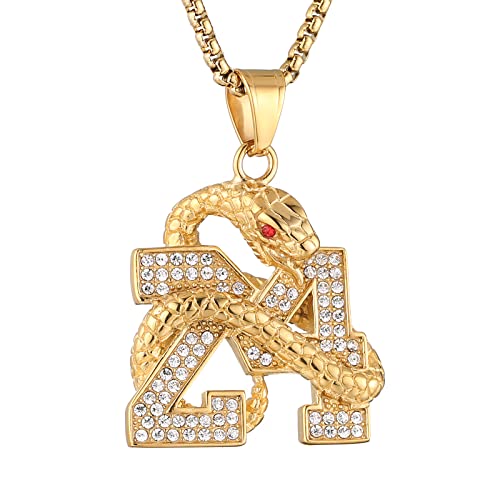 AsAlways 18K Gold Plated Memorial 24 Legend Basketball Number Pendant Inlay CZ Hip Hop Rock Punk Totem Amulet Charm Snake Necklace Gift Jewelry - Image 1