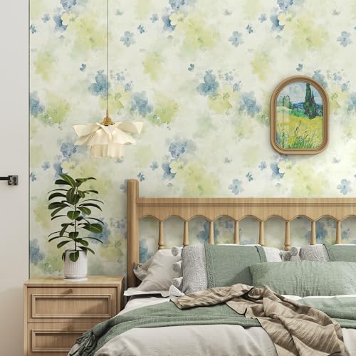 tiltil Peel and Stick Wallpaper Vintage Floral Blue and Green Contact Paper Boho 17.7"x78.8" Self Adhesive Wallpaper Removable Modern Decorative Wall Paper for Bedroom Countertops Cabinet Decor Vinyl Roll - Image 2