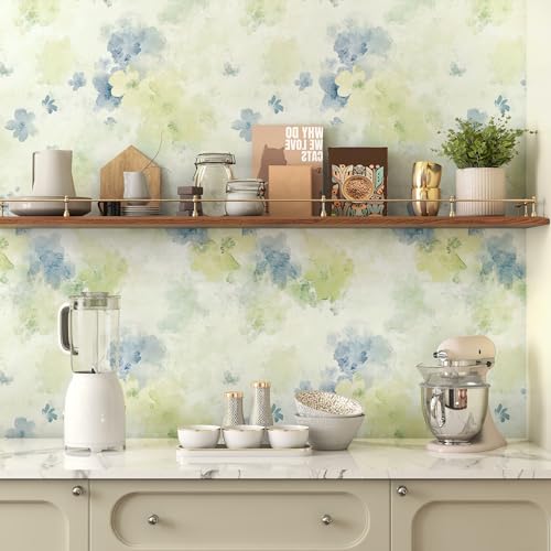tiltil Peel and Stick Wallpaper Vintage Floral Blue and Green Contact Paper Boho 17.7"x78.8" Self Adhesive Wallpaper Removable Modern Decorative Wall Paper for Bedroom Countertops Cabinet Decor Vinyl Roll - Image 4