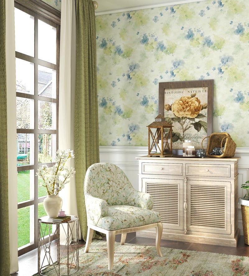 tiltil Peel and Stick Wallpaper Vintage Floral Blue and Green Contact Paper Boho 17.7"x78.8" Self Adhesive Wallpaper Removable Modern Decorative Wall Paper for Bedroom Countertops Cabinet Decor Vinyl Roll - Image 3
