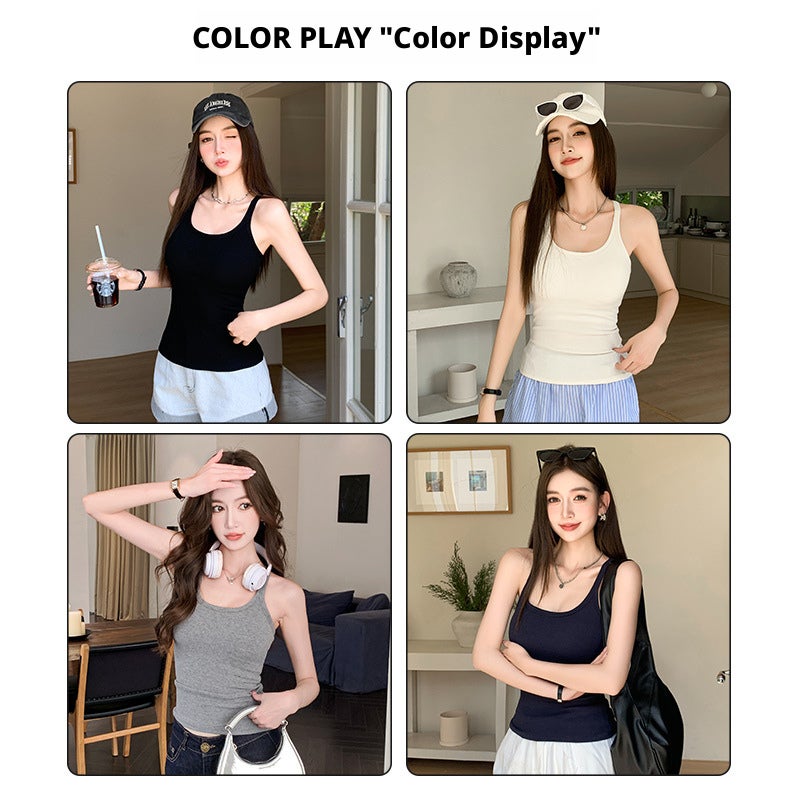 K1366 Women's Sleeveless U-Neck Camisole with Built-in Bra, Slim Fit - Image 2
