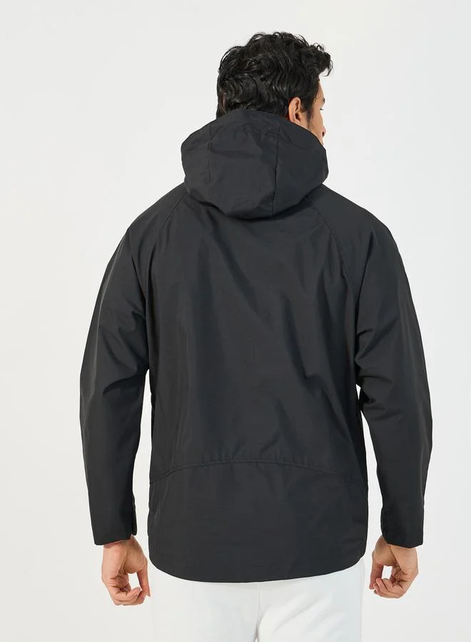 Styli Solid Windbreaker Hooded Jacket with Zip Detail