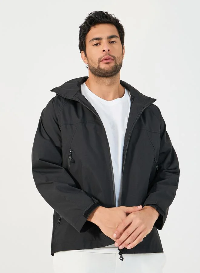 Styli Solid Windbreaker Hooded Jacket with Zip Detail