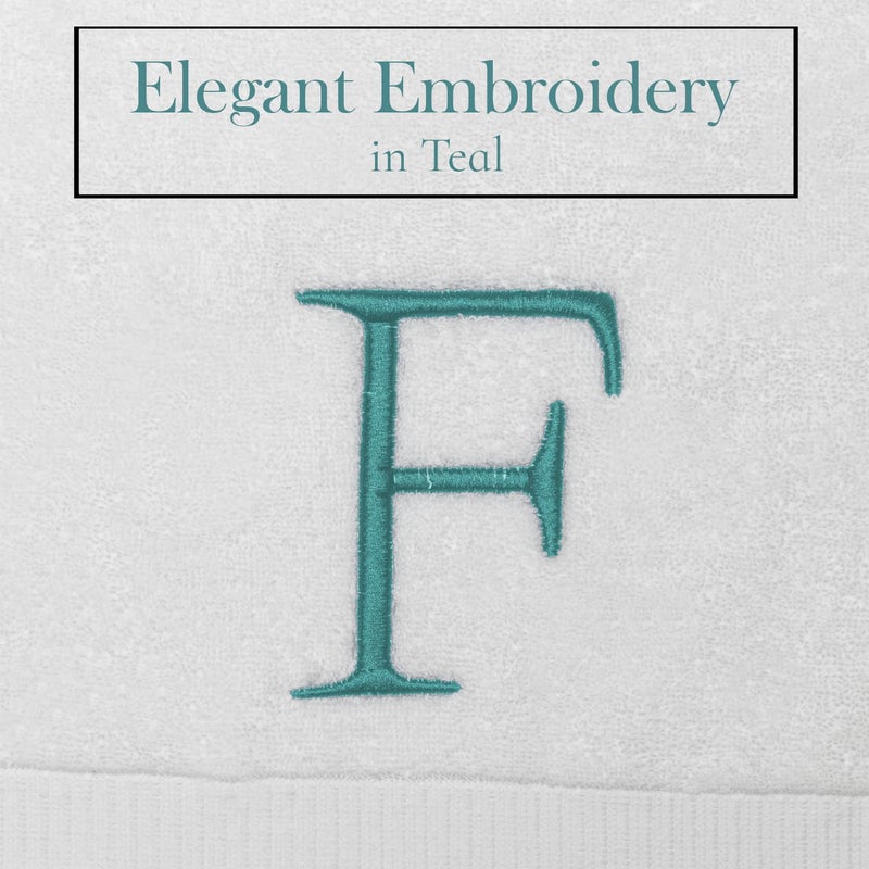 Decorvo منشفة اليد monogrammed teal monogrammed للحمام - جودة الفندق الأولية مزخرفة منشفة فاخرة للمسحوق للسبا - Gots Organic Certified - مجموعة من أحرف 2  - Image 3