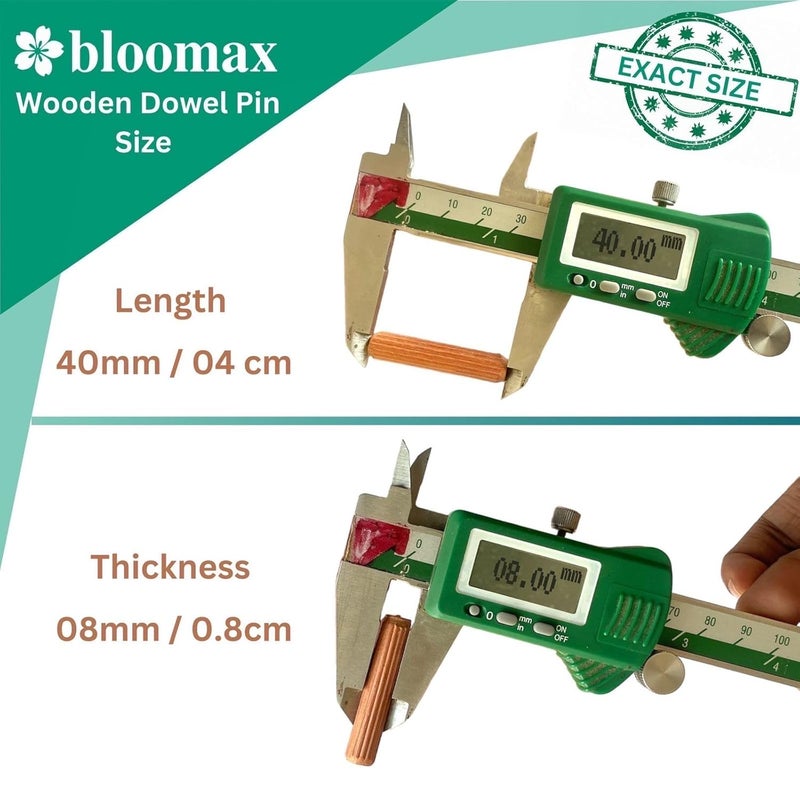 BLOOMAX Wooden Dowel Pins Furniture Connector Fastener Accessories Grooved Fluted Dowel Made of Hardwood 8 mm X 40 mm Pack of 500 pcs - Image 3