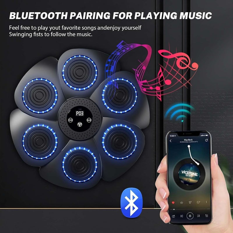 CBEX Smart Boxing Machine with 9 Speed Modes, Bluetooth Speaker, Wall-Mounted Punch-Free Fitness Trainer, Soft PU Material for Adults & Kids, Black with Black Boxing Gloves - Image 2