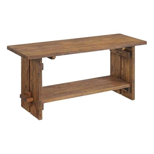 Alaterre Furniture Bethel 40Inch Rustic Acacia Wood Bench with Storage Shelf  Natural Wood Finish Entryway or Living Room Accent Bench  Solid Wood Seating for Hallway or Mudroom by Alaterre Furniture