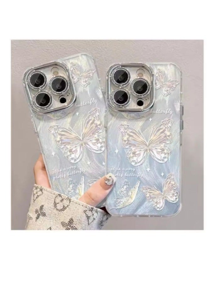 Silver-Blue Gradient Butterfly Design iphone 15 15pro mobile case drop-proof style for girls  - Image 1