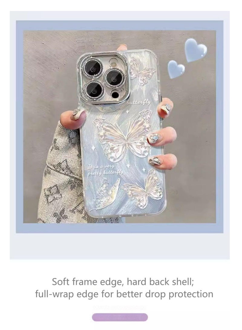 Silver-Blue Gradient Butterfly Design iphone 15 15pro mobile case drop-proof style for girls  - Image 2
