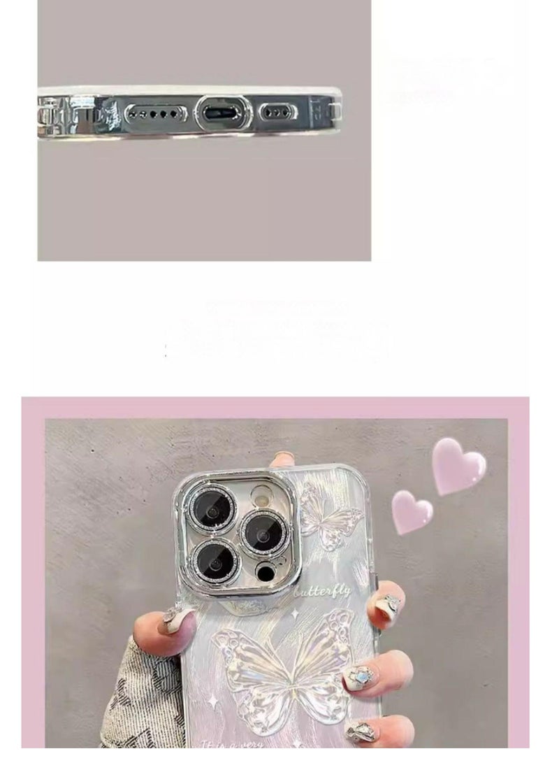 Silver-Blue Gradient Butterfly Design iphone 15 15pro mobile case drop-proof style for girls  - Image 3
