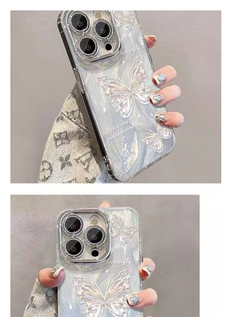 Silver-Blue Gradient Butterfly Design iphone 15 15pro mobile case drop-proof style for girls  - Image 4
