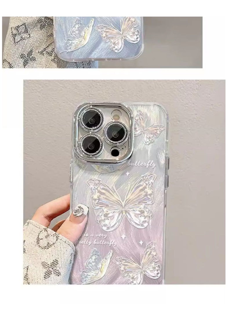 Silver-Blue Gradient Butterfly Design iphone 15 15pro mobile case drop-proof style for girls  - Image 5