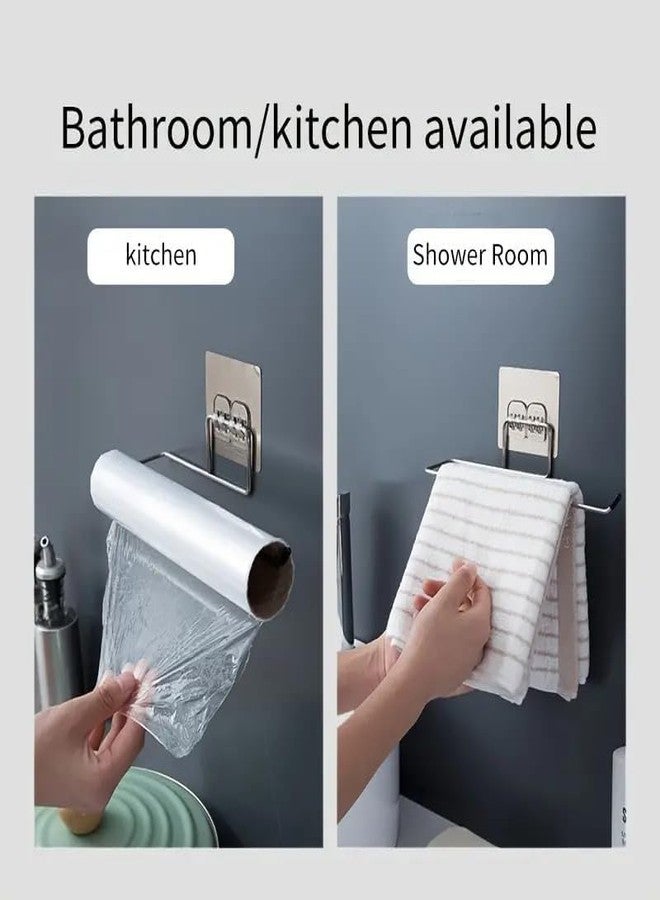 ROMILAS Pack of 2 Stainless Steel Self Adhesive Napkin Ring Wall Mount Towel Hanging Holder with Magic Adhesive Pad Kitchen Paper Roll Holder Tissue Paper Stand Towel Bar Hanger Kitchen - Image 4