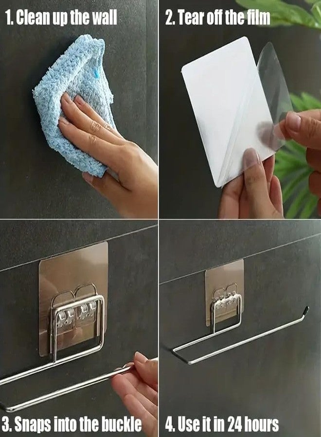 ROMILAS Pack of 2 Stainless Steel Self Adhesive Napkin Ring Wall Mount Towel Hanging Holder with Magic Adhesive Pad Kitchen Paper Roll Holder Tissue Paper Stand Towel Bar Hanger Kitchen - Image 5