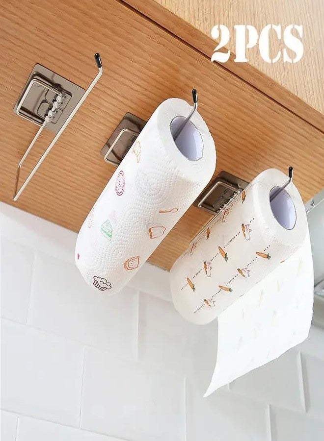 ROMILAS Pack of 2 Stainless Steel Self Adhesive Napkin Ring Wall Mount Towel Hanging Holder with Magic Adhesive Pad Kitchen Paper Roll Holder Tissue Paper Stand Towel Bar Hanger Kitchen - Image 3