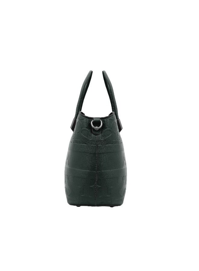 Foska Women's Tote Bag & Shoulder Bag - Embossed Logo PU Leather - Dark Green - 21x21cm - Image 3