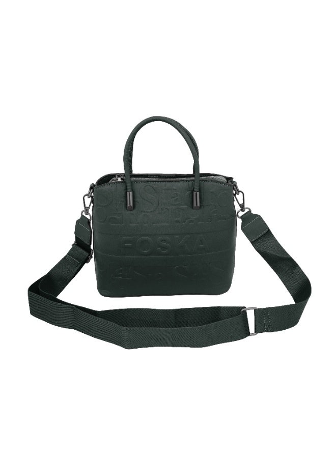 Foska Women's Tote Bag & Shoulder Bag - Embossed Logo PU Leather - Dark Green - 21x21cm - Image 1