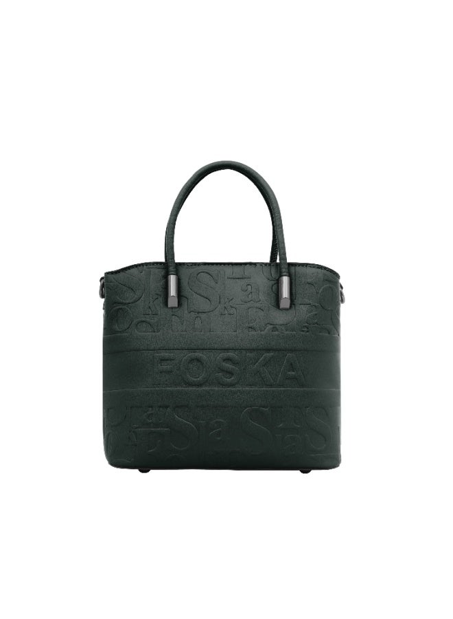 Foska Women's Tote Bag & Shoulder Bag - Embossed Logo PU Leather - Dark Green - 21x21cm - Image 4