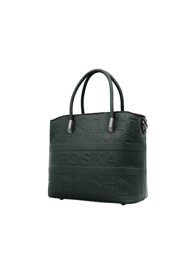 Foska Women's Tote Bag & Shoulder Bag - Embossed Logo PU Leather - Dark Green - 21x21cm - Image 2