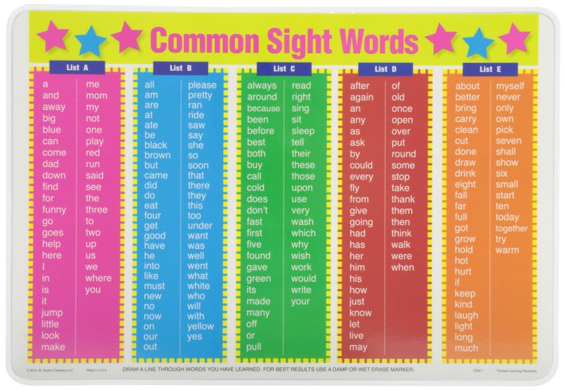Painless Learning Common Sight Words Placemat - Image 1