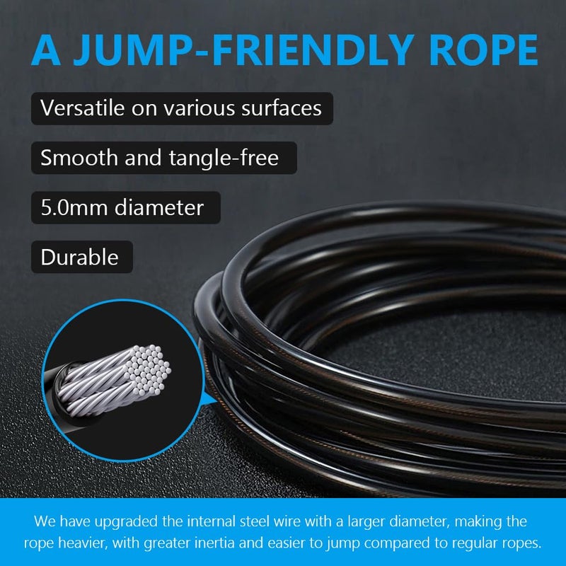 H HANDIO Jump Rope, HANDIO jump ropes 1/2 lb Weighted Jump Rope for Boxing, Cardio, Crossfit Workout, 8~10ft Range Adjustable Length Steel Ropes with Ball Bearings and Metal Handles, Jumpropes Suitable for Men - Image 2